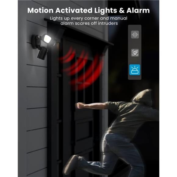 Floodlight Camera Outdoor, 2K Wired Home Smart Security Cameras, 2.4G WiFi - Picture 2 of 7